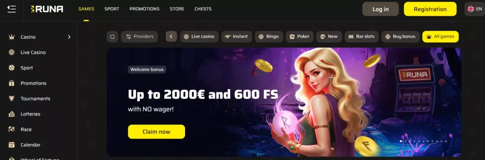 Runa Casino — Fino a 2000€ e 600 Giri Gratis sul primo deposito